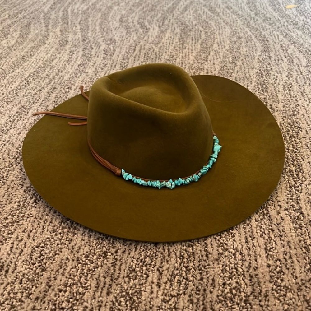 New Free People Montana Turquoise Wrap Felt Hat M - Picture 2 of 11
